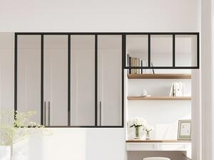 Vetrata atelier con sopraluce L120 x H105 + L83 x H40 cm in Alluminio termolaccato Nero - BAYVIEW