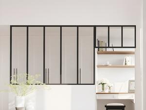 Vetrata atelier con sopraluce L150 x H105 + L73 x H40 cm in Alluminio termolaccato Nero - BAYVIEW