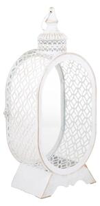 Lampada Lanterna Decorativa Ovale 41 cm in Metallo e Vetro Bianco e Oro