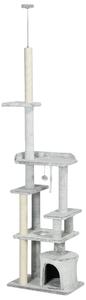 Albero Tiragraffi a Soffitto 60x40x225-255 cm con Piattaforme e Casetta Grigio