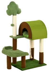 Albero Tiragraffi Tema Foresta 49x40x107 cm con Casetta Lettino e Pallina Verde