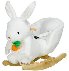 Cavallo a Dondolo per Bambini in Legno e Peluche Coniglio Bianco