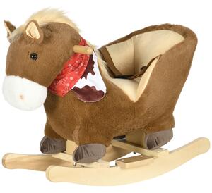 Cavallo a Dondolo per Bambini in Legno e Peluche Cavallino Marrone