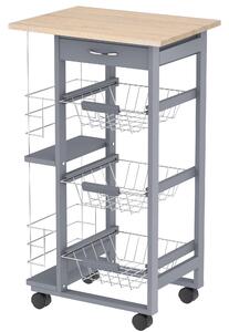 Carrello da Cucina 47x37x83 cm in Legno di Pino e Metallo Rovere e Grigio