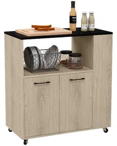 Carrello da Cucina con Ripiano 2 Ante 75x40x80,5 cm in Truciolato Rovere e Nero