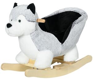 Cavallo a Dondolo per Bambini in Legno e Peluche Cane Husky Grigio