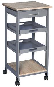 Carrello da Cucina 37x37x76 cm in Legno di Pino e MDF Rovere e Grigio