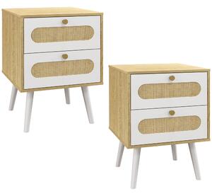 Set 2 Comodini 2 Cassetti 40x40x55 cm in Truciolato e MDF Rovere e Bianco