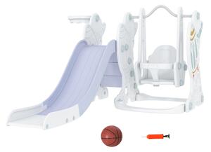 Scivolo per Bambini 150x185x92 cm, con Altalena e Canestro Bianco e Grigio