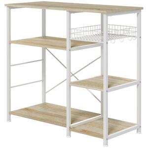 Mobile Cucina 4 Ripiani 90x40x84,5 cm in Legno e Acciaio Quercia e Bianco