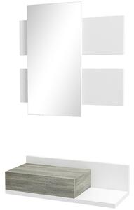 Mobile da Ingresso 2 in 1 con Specchio e Cassetto in MDF Grigio e Bianco