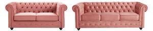 Divano 3 posti e 2 posti in Velluto Rosa pastello - CHESTERFIELD
