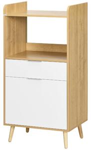 Mobiletto per Microonde 1 Cassetto 1 Anta 58x40x118 cm in Truciolato Naturale e Bianco