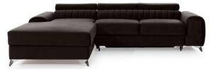 Divano angolare marrone scuro allungabile/con contenitore (con penisola a sinistra/con chaise lounge) e rivestimento in velluto Grayson – ELTAP