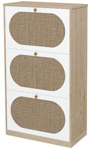 Scarpiera Stile Boho 3 Ante 18 Paia 60x24x115 cm in Ratta Truciolato e MDF Rovere e Bianco