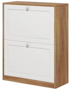 Scarpiera 2 Ante 12 Paia 60x24,5x75,5 cm in Truciolato e MDF Bianco e Rovere