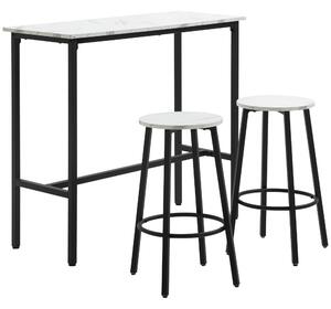 Set Tavolo con 2 Sgabelli in Truciolato MDF e Acciaio Bianco e Nero