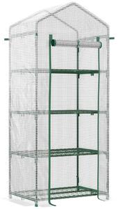 Serra per Piante Verticale 4 Ripiani 70x50x160 cm in Acciaio e PE Bianco