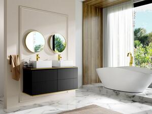Mobile bagno sospeso scanalature profilo dorato doppio lavabo da appoggio quadrato 120 cm Nero - KELIZA