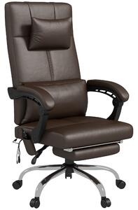 Sedia da Ufficio Presidenziale Massaggiante 66x67x115-123 cm con Poggiapiedi in Similpelle Marrone
