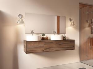 Mobile bagno sospeso color naturale scuro con doppio lavabo tondo - L150 cm - ISAURE II