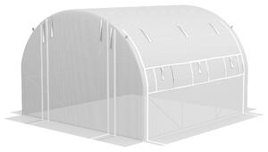 Serra a Tunnel con Porta e 8 Finestre Avvolgibili 3x3m Rivestimento in PE Bianca