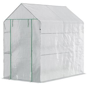 Serra a Casetta 186x120x190 cm con Porta a Cerniera Rivestimento in PE Bianco
