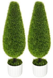 Set 2 Piante Cipresso Artificiali H90 Cm con Vaso Ø12x16 cm Verde e Bianco