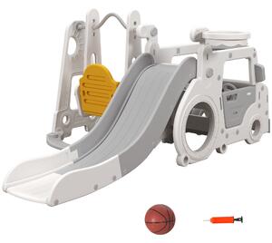 Scivolo per Bambini 201x151x87,5 cm con Altalena Macchina e Canestro Bianco
