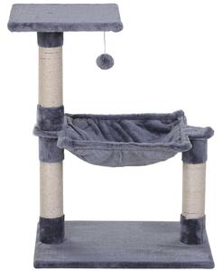 Albero Tiragraffi con Amaca e Pallina 50x36x70 cm in Legno e Peluche Grigio