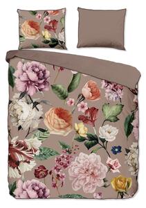 Set copripiumino e federa grigio/marrone in raso di cotone per letto matrimoniale ed esteso 240x220 cm Fiori – Descanso