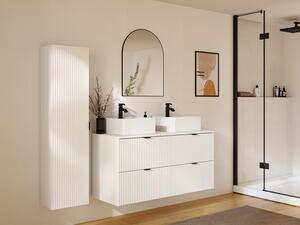 Mobile per bagno sospeso con scanalature con lavabo da appoggio quadrato e colonna - Bianco opaco - 120 cm - ZEVINI