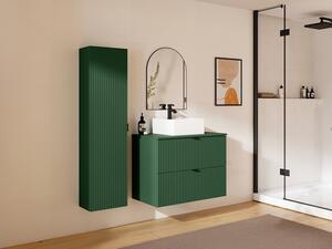 Mobile per bagno sospeso con scanalature con lavabo da appoggio quadrato e colonna - Verde opaco - 80 cm - ZEVINI