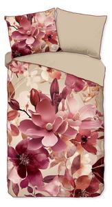 Set copripiumino e federa rosa/beige in raso di cotone per letto singolo ed esteso 140x220 cm Chaja – Descanso