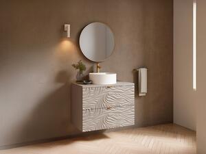 Mobile bagno sospeso testurizzato con lavabo da appoggio rotondo Beige 80 cm - RINAREL
