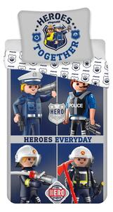 Set copripiumino e federa da bambini blu/grigio in cotone per letto singolo 140x200 cm Playmobil – Jerry Fabrics