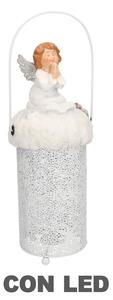 Lanterna metallo resina bianco con led angelo cm Ø11xh28/33