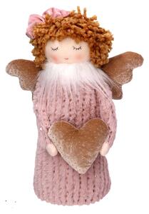 Angelo tessuto rosa con cuore cm 25x14xh38