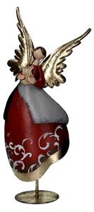 Angelo metallo con arpa oro e rosso cm 30x10,8xh67,3