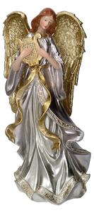 Angelo resina con arpa oro cm 18,8x15xh37,8