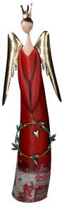 Angelo metallo con ghirlanda rosso con led cm 26,7x12xh81,3