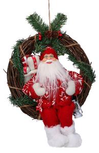 Babbo natale in tessuto su ghirlanda rosso cm Ø35