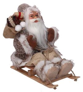 Babbo natale in tessuto su slitta marrone 30h cm