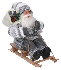 Babbo natale in tessuto su slitta grigio cm xh30