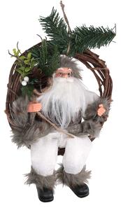 Babbo natale in tessuto su ghirlanda bianco cm xh32/49