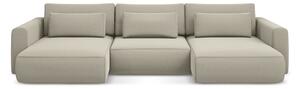 Divano angolare beige allungabile/con contenitore (a U) con rivestimento in velluto Kapua – Makamii