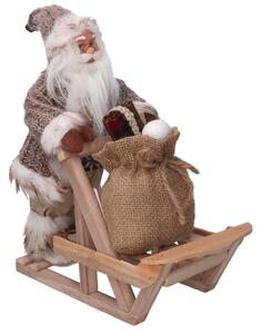 Babbo natale in tessuto con slitta marrone cm xh30