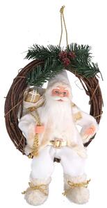 Babbo natale in tessuto su ghirlanda bianco e oro cm xh32/49