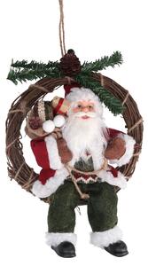 Babbo natale in tessuto su ghirlanda verde e rosso cm xh32/49