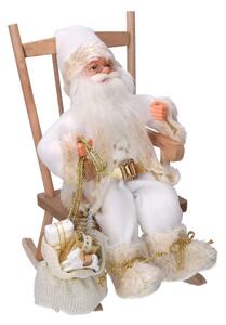 Babbo natale in tessuto su sedia bianco e oro cm xh30